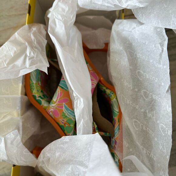 Skeet Slide Sandals, Circus by Sam Edelman, Orange Tropical Flower Square Toe - Picture 12 of 12